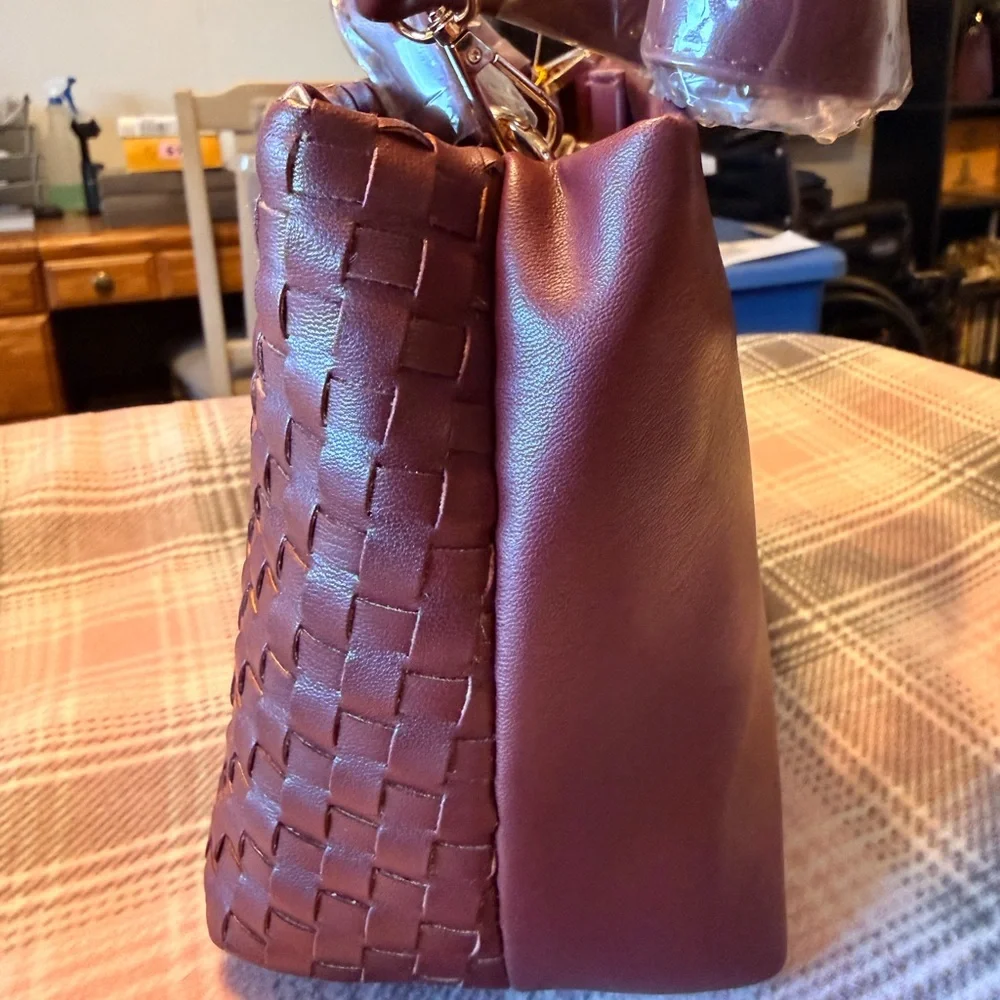 Bebe Yara Woven Small Satchel/ crossbody new burgundy